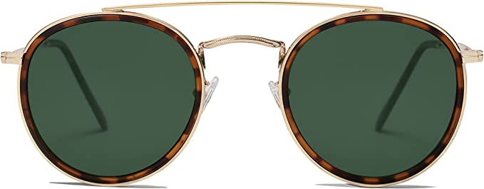 SOJOS Retro Round Double Bridge Polarized Sunglasses for Women Men Twin Beams Circular UV400 Sunnies SJ1104